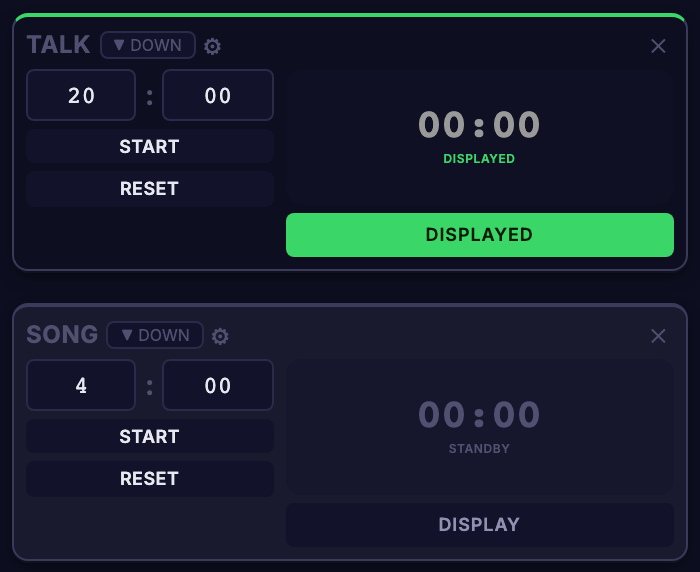 Talk is DISPLAYED and Song shows STANDBY with a DISPLAY button