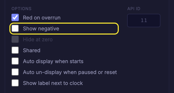 The Show negative checkbox in the gear panel Options list