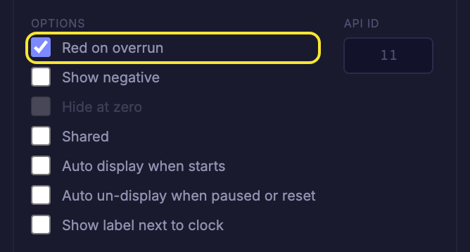 The Red on overrun checkbox in the gear panel Options list