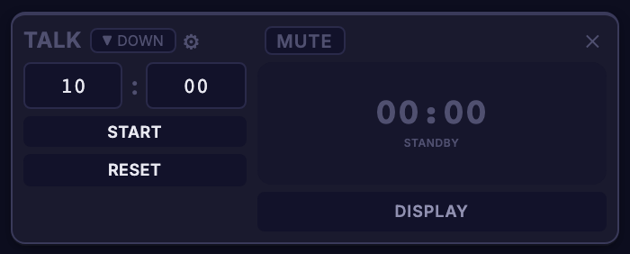 A timer card with a Mute button next to its settings gear