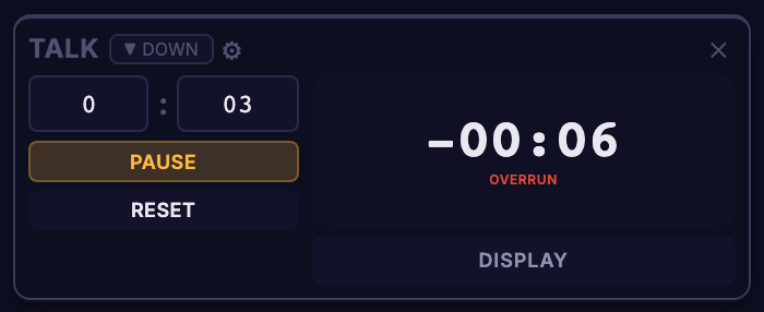 A timer in overrun showing -00:06
