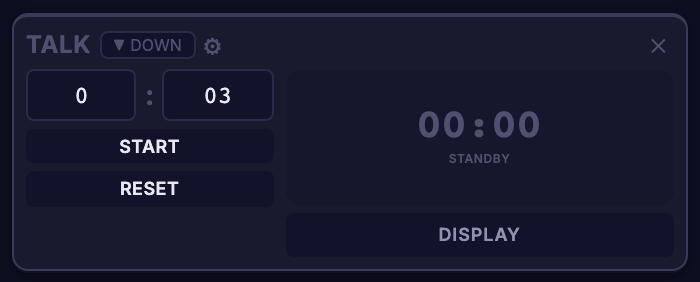 A countdown card that reached zero and stopped: 00:00 with the label STANDBY