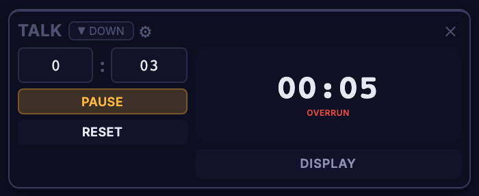 A timer in overrun with white digits