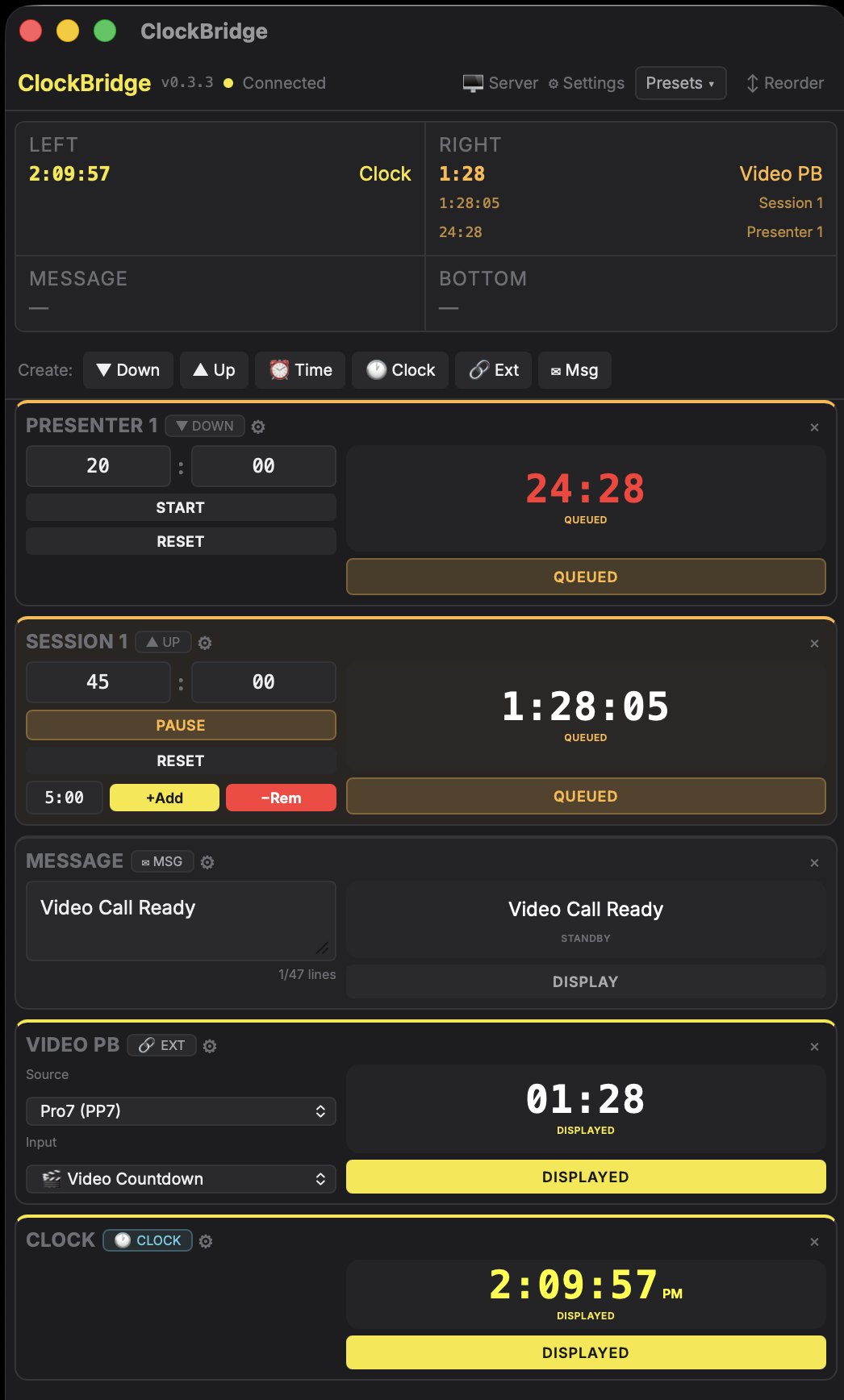 ClockBridge control interface